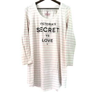 Victoria's Secret Large Womens Nightgown White Pink Cotton Pajama Dress Pullover